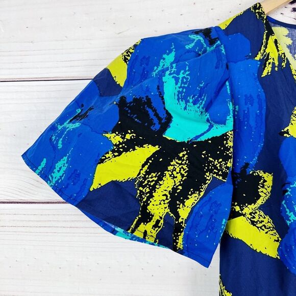 Christopher John Rodgers Blue Paradise Tiered Puff Maxi Dress Size - Picture 4 of 9